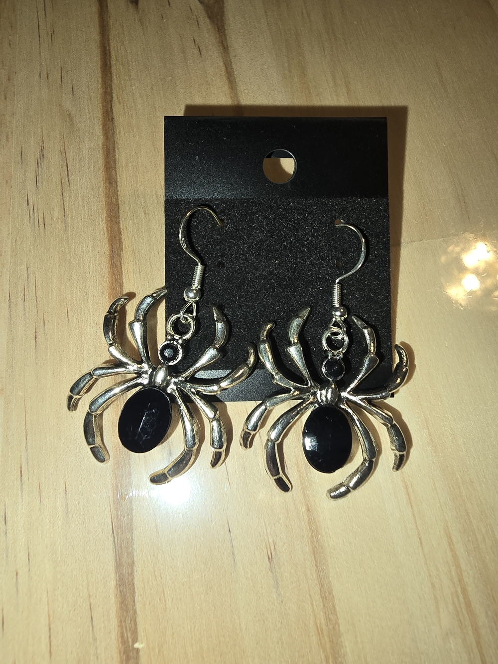 Silver Spider Drop Earrings with Black Stones - Gothic Statement
